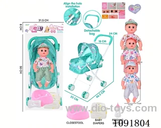 14inch 16IC doll with iron stroller in PE bag with header