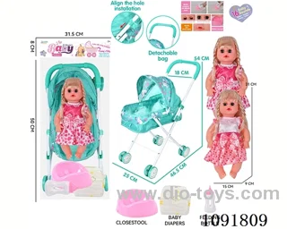 14inch 16IC doll with iron stroller in PE bag with header