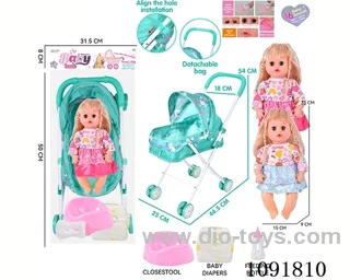 14inch 16IC doll with iron stroller in PE bag with header