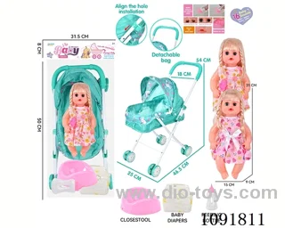 14inch 16IC doll with iron stroller in PE bag with header