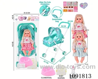 14inch 16IC doll with iron stroller in PE bag with header