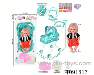 14inch 16IC doll with iron stroller in PE bag with header