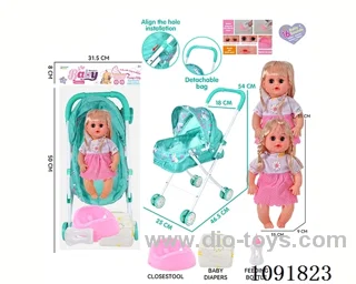 14inch 16IC doll with iron stroller in PE bag with header