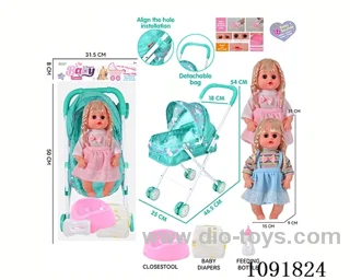 14inch 16IC doll with iron stroller in PE bag with header
