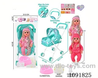 14inch 16IC doll with iron stroller in PE bag with header