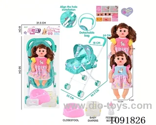 14inch 16IC doll with iron stroller in PE bag with header
