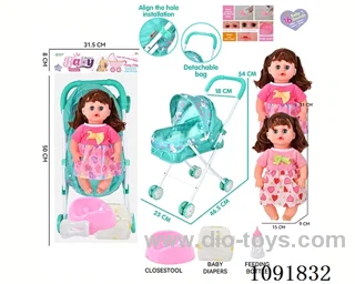 14inch 16IC doll with iron stroller in PE bag with header