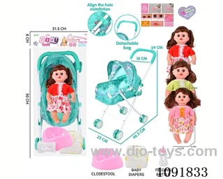 14inch 16IC doll with iron stroller in PE bag with header