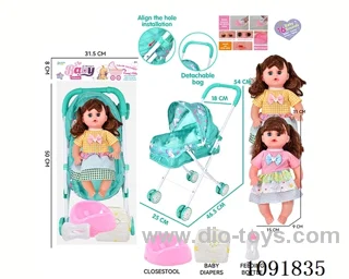 14inch 16IC doll with iron stroller in PE bag with header