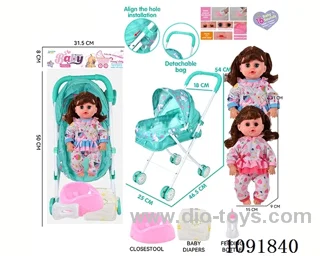 14inch 16IC doll with iron stroller in PE bag with header