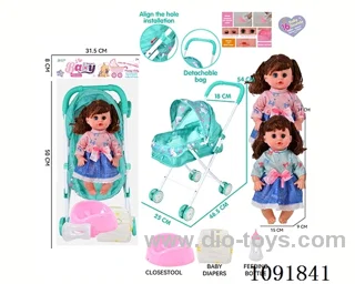 14inch 16IC doll with iron stroller in PE bag with header
