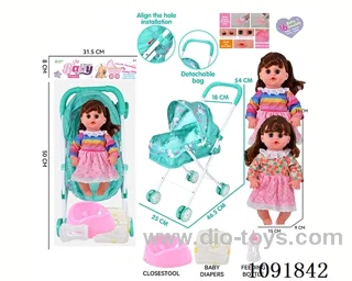 14inch 16IC doll with iron stroller in PE bag with header