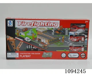 Fire cloth carpet with 1 aircraft and 2 fire trucks