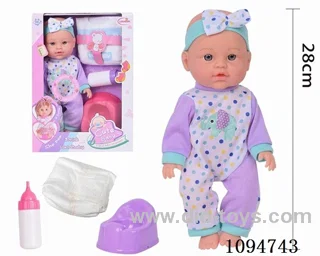 12 INCH AIR BLOWING BODY, FIXED EYE DOLL, WATER ABSORPTION AND URINATION FUNCTION, WITH DIAPER PIECE, MILK BOTTLE, BEDPAN WITH IC (WITH SOUND FUNCTION), INCLUDING 3 * AG13 BATTERY
