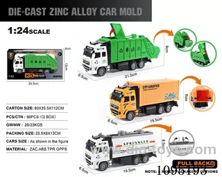 1:24 Zinc alloy city series (sanitation truck/sprinkler/container truck) 3 mixed