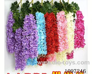 Artificial wisteria ceiling decorated with fake flowers