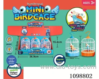 Voice-activated bird cage with light/music
