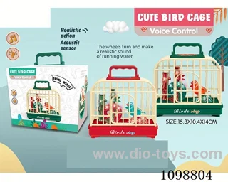 Voice-activated bird cage with light/music