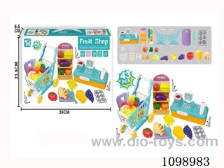 Supermarket cash register fruit shopping cart set play house toys