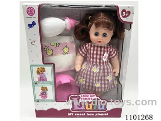 12 "blow bottle live eye doll, water urination function, with 4 sound IC, accessories, pack 2*AG13 battery