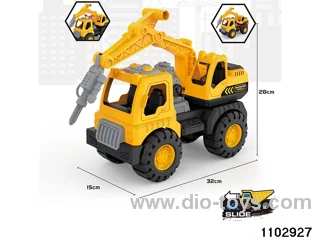 Skidding construction vehicle in PP bag with header