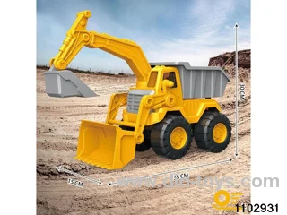 Skidding construction vehicle in PP bag with header