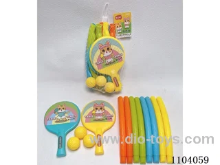 Assemble hula hoop + table tennis racket +3 round ball
