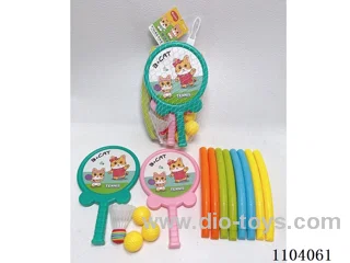 Assembled hula hoop + racket +3 round ball +1 badminton ball