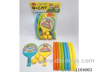 Assemble hula hoop + table tennis racket +3 round ball