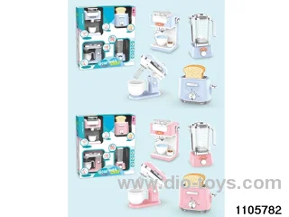 Coffee maker, toaster, whisk, juicer set  in window box