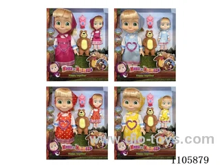 14 "5 knuckle-free body family Pack double Masha bear with Bear with Monkey with theme music (4 mixed) Window box