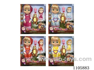 14-inch solid 12-joint family pack double Masha bear with Bear and Monkey with theme music (4 mixed) Window box