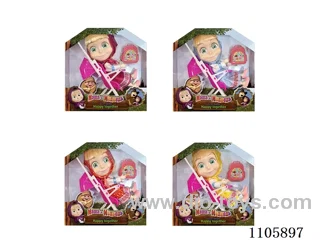6-inch solid 12-joint Masha bear with Book Bag and Baby Chair (4 mixed) Window box