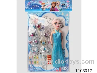 11 "nine-knuckle Ice and Snow Barbie with Nail set + Crown Necklace Earrings +3 cane +4 bag (PVC card head nail corns)