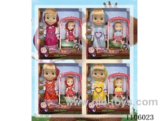 14 "5 joints Full Body Vinyl Body Family Suit Double Martha Masha bear with Swing with Theme Music (4 mixed)