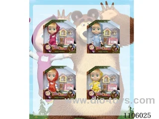 6 "Solid 5 joint Martha Masha bear with Puppy with Crate (4 mixed)
