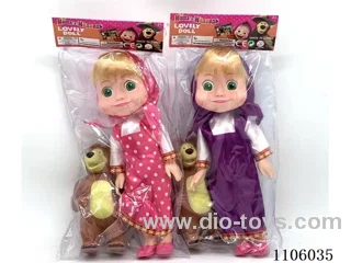 10 "Whole body Vinyl Martha and Masha Bear Doll 3D Glass Eyes with vinyl 16CM Bear Squeeze can sound Martha theme music PVC card head bag 2 mixes