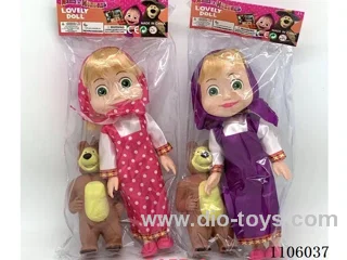 10 "Whole Body Vinyl Martha and Masha Bear Doll Oil Eye with vinyl 16CM Bear Squeeze can sound Martha theme music PVC card head bag 2 mixed