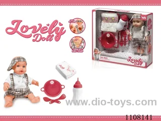 Full vinyl 12 inch boy doll set 【 Drink water pee bottle Dinner plate fork spoon diaper IC 】