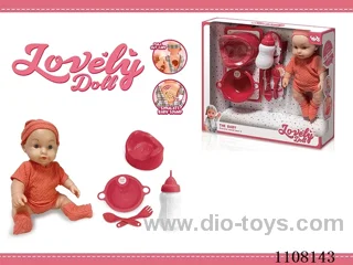 Full vinyl 12 inch boy doll set [Drink water pee baby bottle dinner plate fork spoon toilet IC]