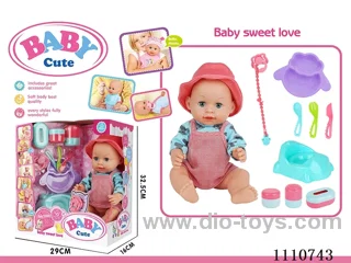 16 "live eye water pee vinyl doll with 10 sound IC package (sheep plate + knife + fork + soup spoon + pacifier + milk chain + dinosaur toilet + storage bottle 3 sets)