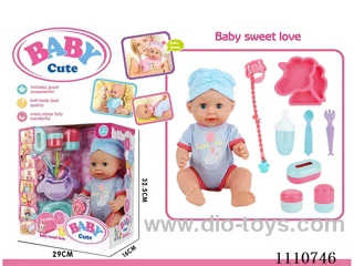 16 "Live eye water pee vinyl doll with 10 sound IC package (Unicorn plate + knife + fork + pacifier + milk chain + open bottle + storage bottle 3 sets)