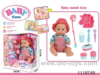 16 "Live eye water pee vinyl doll with 10 sound IC package (Unicorn plate + knife + fork + pacifier + milk chain + open bottle + storage bottle 3 sets)