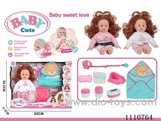 12-inch vinyl cotton body girl doll without IC (pacifier + milk chain + sheep toilet + soap + storage bottle 3-piece set + doll wrapped bath towel + diaper)