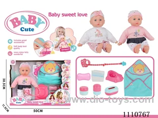 12-inch vinyl cotton body girl doll without IC (pacifier + milk chain + sheep toilet + soap + storage bottle 3-piece set + doll wrapped bath towel + diaper)