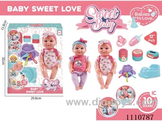 12 inch water pee doll vinyl hand vinyl head 10 sound IC package (Sheep plate + knife + fork + spoon + pacifier + dinosaur toilet + storage bottle 3 sets)