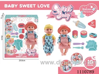 12 inch water pee doll vinyl hand vinyl head 10 sound IC package (Unicorn plate + knife + fork + pacifier + open bottle + storage bottle 3 sets)
