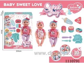 12 inch water pee doll vinyl hand vinyl head 10 sound IC package (Unicorn plate + knife + fork + pacifier + open bottle + storage bottle 3 sets)