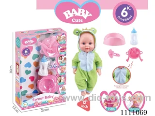 12-inch frog Water pee doll set (doll + bottle + plate + fork + spoon + basin + pacifier) with 6-tone IC(electric included)