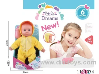 12 "Yellow Duck Cotton Body doll IC6 sound + baby bottle (head, hands and feet, rubber body)